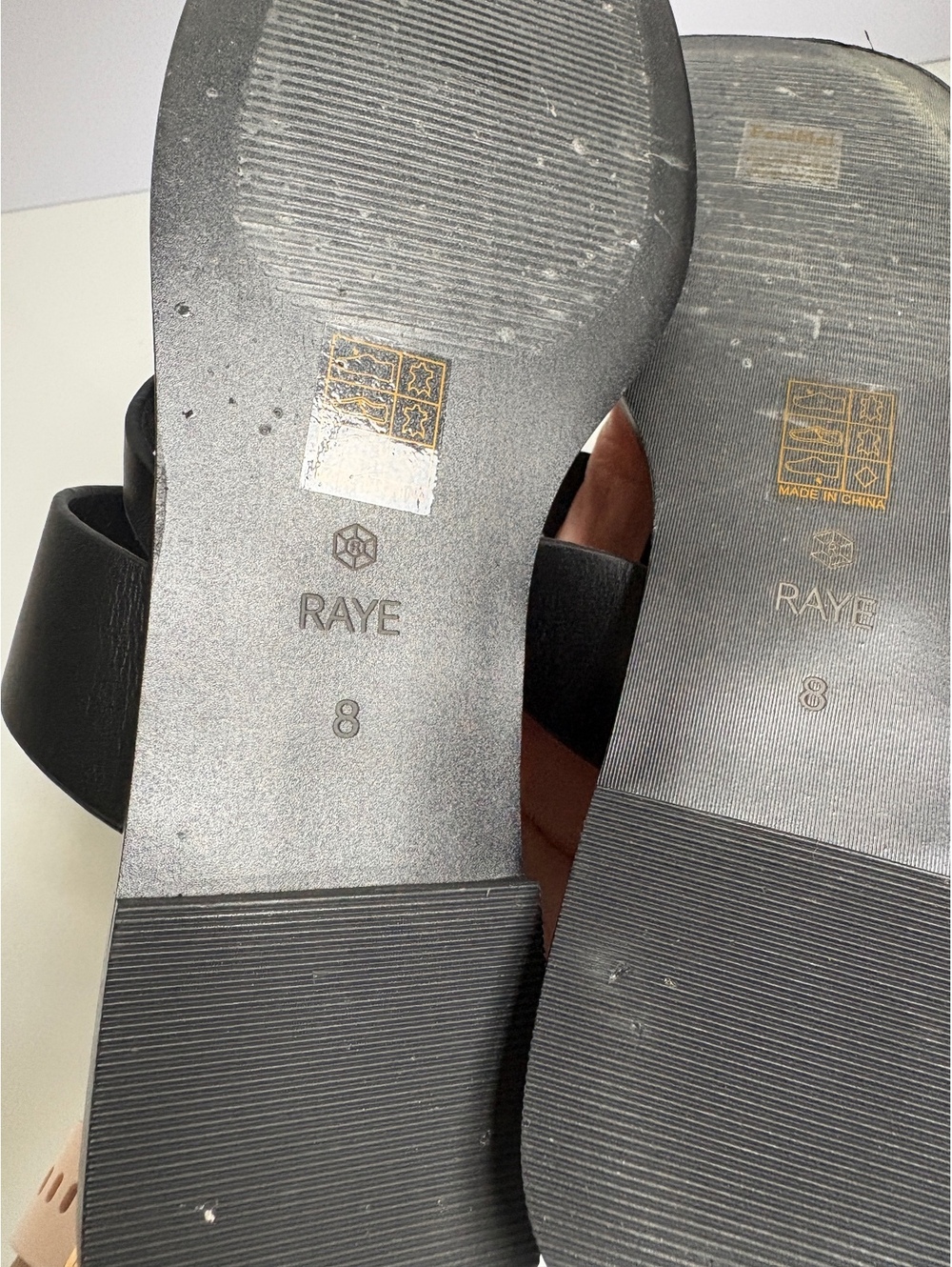 RAYE | Women’s Black Leather Diagonal Strap Thong Sandal Size 8 - Picture 5 of 5